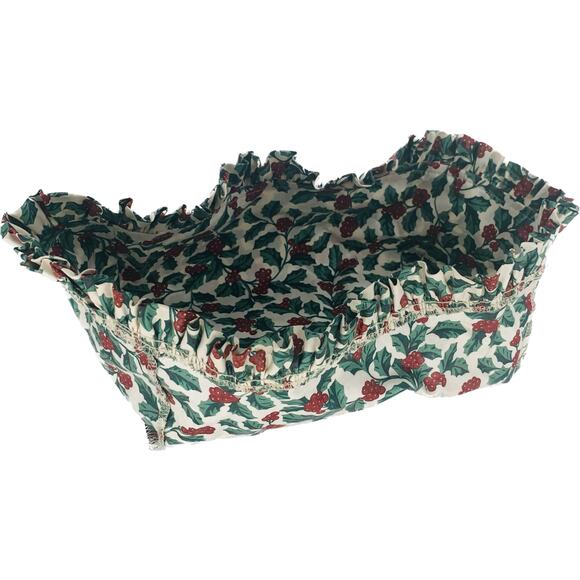 Longaberger Medium Key Basket Liner Christmas Holly Early 1990s Holiday Fabric - Picture 1 of 6